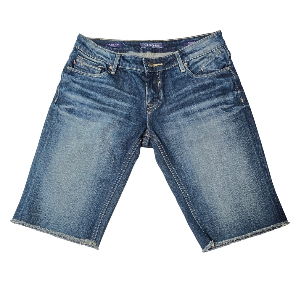 Vigoss The New York Bermuda Denim Shorts Medium Wash Raw Hem Size 28